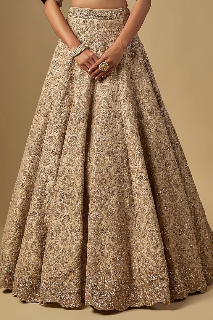 Beige Raw Silk Dori Work Bridal Lehenga Set by Jayanti Reddy at Pernia's Pop Up Shop