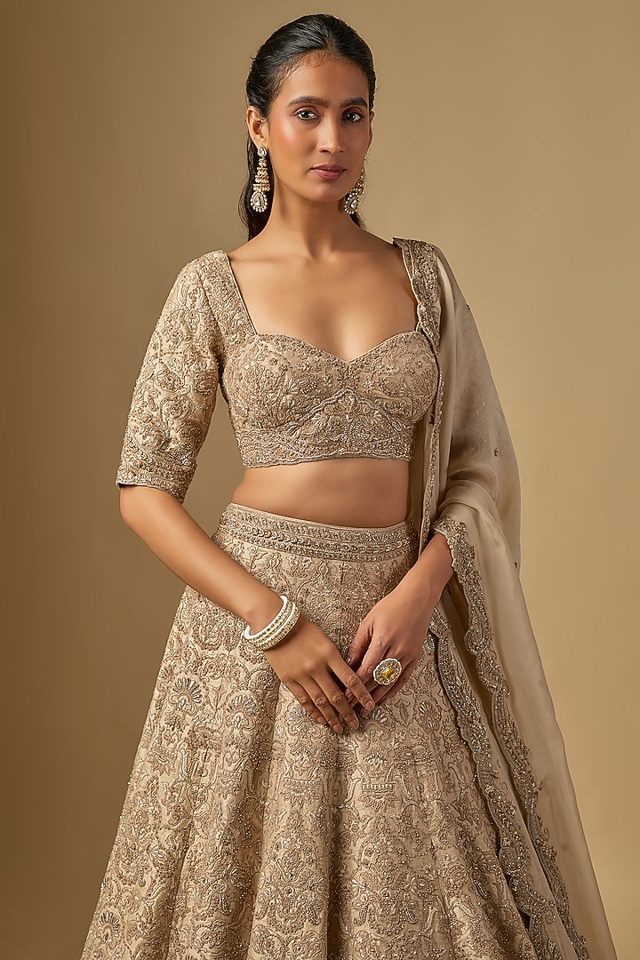 Beige Raw Silk Dori Work Bridal Lehenga Set by Jayanti Reddy at Pernia's Pop Up Shop