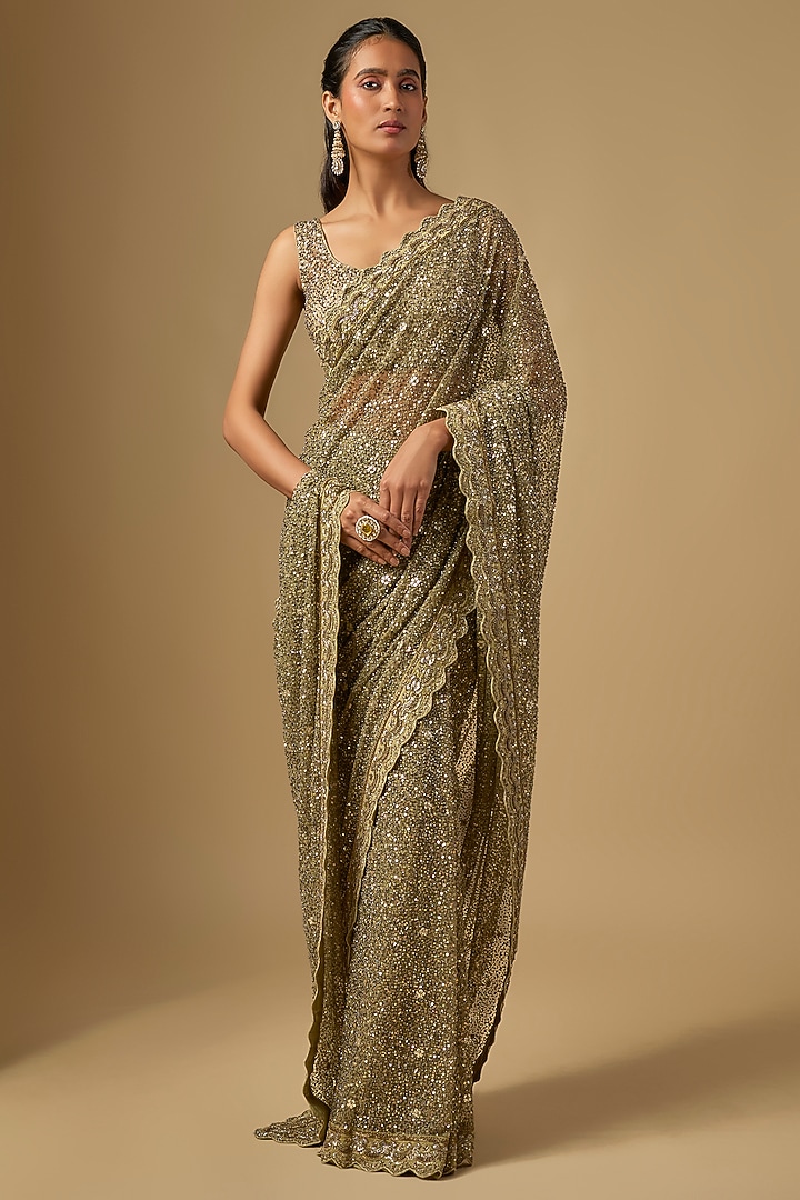 Gold Net Sequins Work Bridal Saree Set by Jayanti Reddy at Pernia's Pop Up Shop