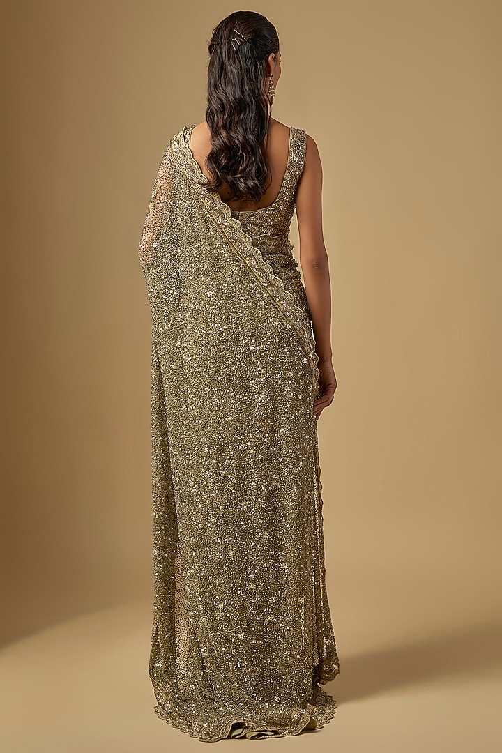 Gold Net Sequins Work Bridal Saree Set by Jayanti Reddy at Pernia's Pop Up Shop