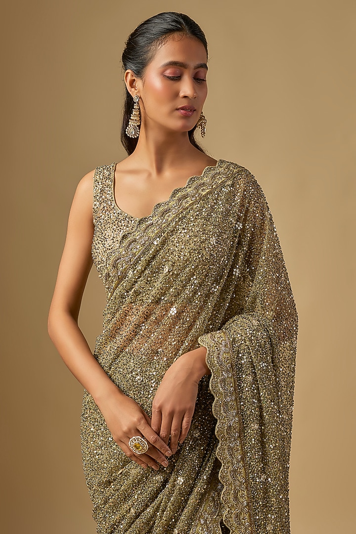 Gold Net Sequins Work Bridal Saree Set by Jayanti Reddy at Pernia's Pop Up Shop
