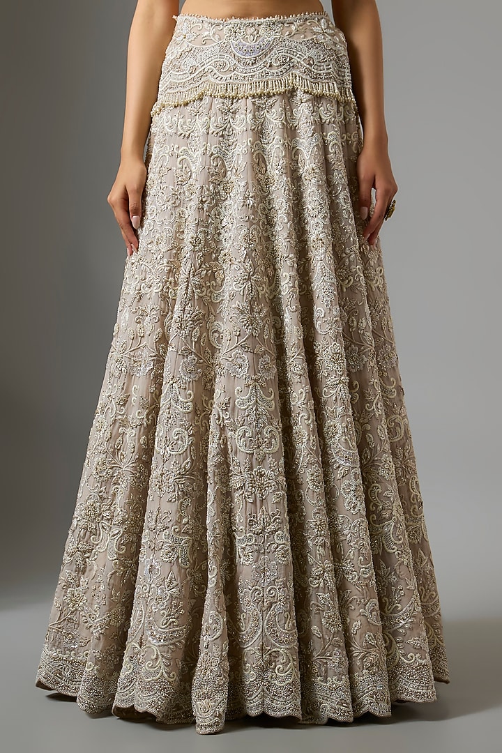 Beige Organza Sequins Embroidered Jacket Bridal Lehenga Set by Jayanti Reddy at Pernia's Pop Up Shop