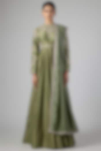 Mint Green Silk Zardosi Embroidered Bridal Anarkali Set by Jayanti Reddy at Pernia's Pop Up Shop