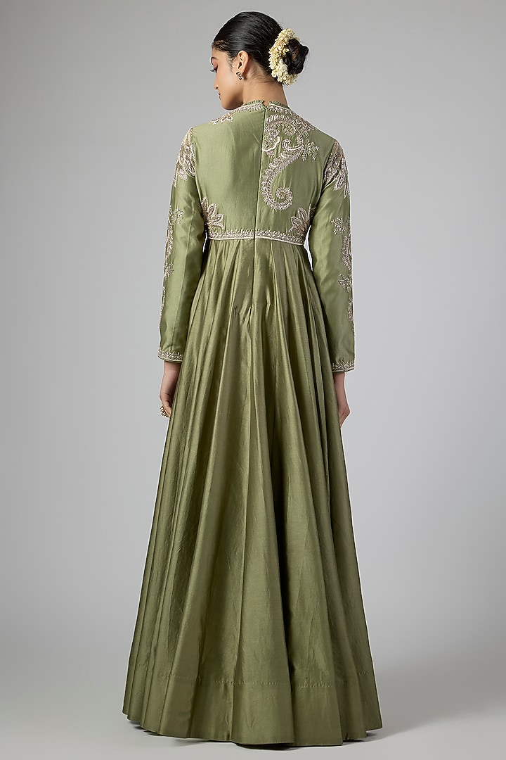 Mint Green Silk Zardosi Embroidered Bridal Anarkali Set by Jayanti Reddy at Pernia's Pop Up Shop
