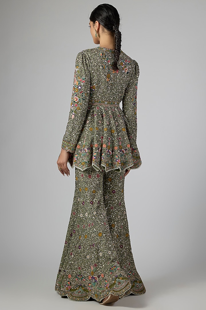 Mint Georgette Sequins Embroidered Bridal Sharara Set by Jayanti Reddy at Pernia's Pop Up Shop