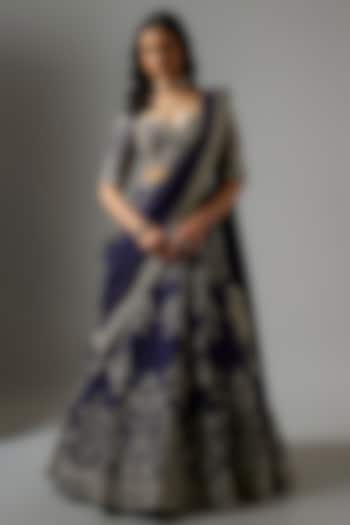 Purple Raw Silk Zardosi Embroidered Bridal Lehenga Set by Jayanti Reddy at Pernia's Pop Up Shop