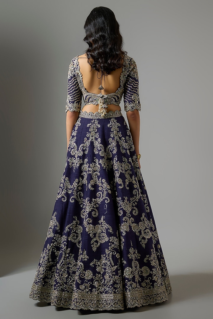 Purple Raw Silk Zardosi Embroidered Bridal Lehenga Set by Jayanti Reddy at Pernia's Pop Up Shop