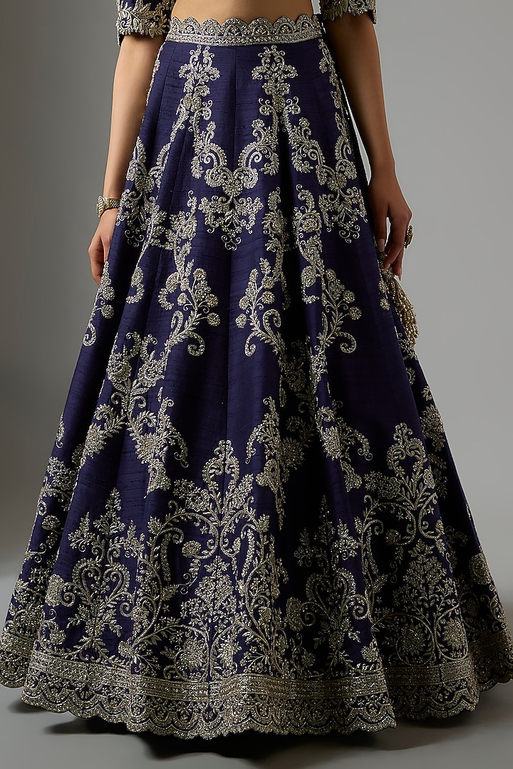 Purple Raw Silk Zardosi Embroidered Bridal Lehenga Set by Jayanti Reddy at Pernia's Pop Up Shop