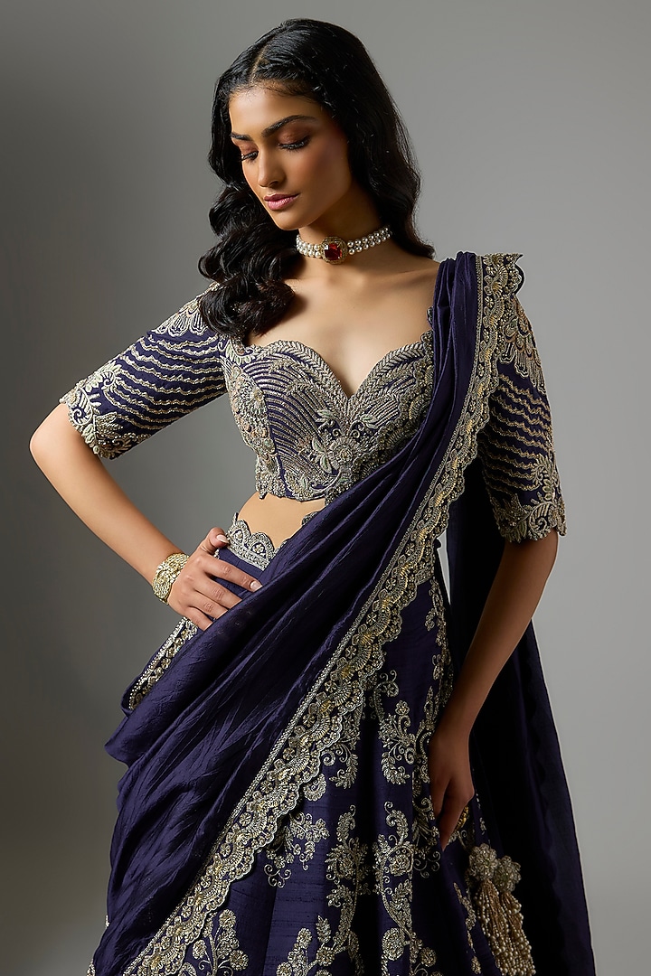 Purple Raw Silk Zardosi Embroidered Bridal Lehenga Set by Jayanti Reddy at Pernia's Pop Up Shop