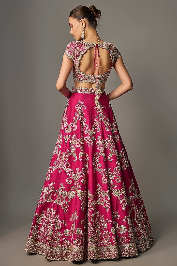 Red Raw Silk Zardosi Embroidered Bridal Lehenga Set by Jayanti Reddy at Pernia's Pop Up Shop
