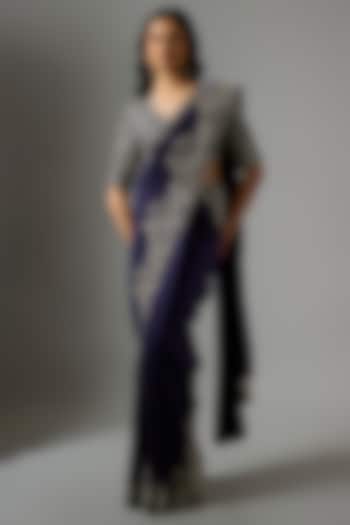 Purple Silk Zardosi Embroidered Bridal Saree Set by Jayanti Reddy at Pernia's Pop Up Shop