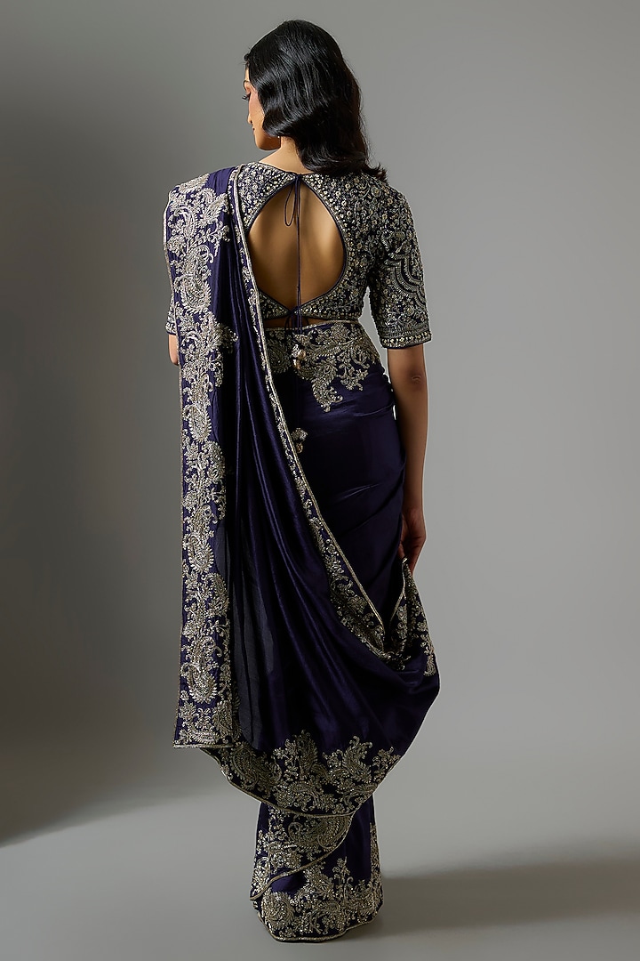 Purple Silk Zardosi Embroidered Bridal Saree Set by Jayanti Reddy at Pernia's Pop Up Shop