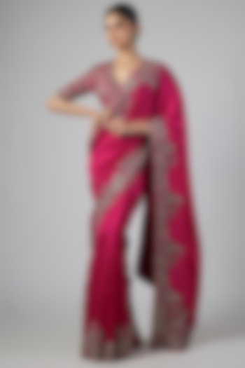 Pink Silk Zardosi Embroidered Bridal Saree Set by Jayanti Reddy at Pernia's Pop Up Shop