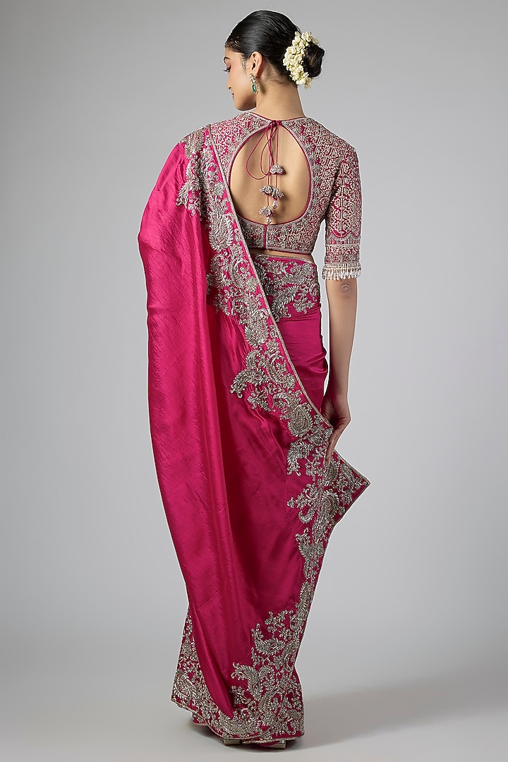 Pink Silk Zardosi Embroidered Bridal Saree Set by Jayanti Reddy at Pernia's Pop Up Shop