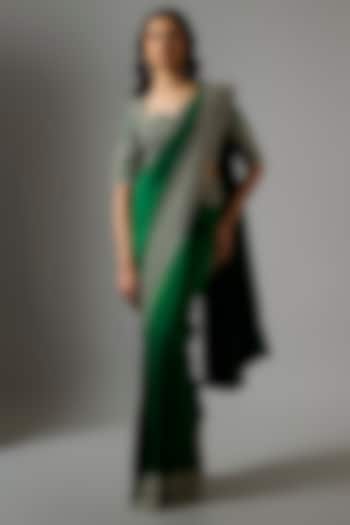 Green Silk Zardosi Embroidered Bridal Saree Set by Jayanti Reddy at Pernia's Pop Up Shop