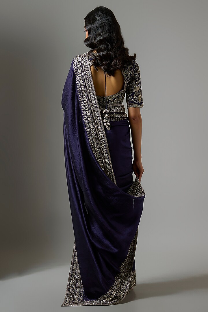Purple Silk Zardosi Embroidered Bridal Saree Set by Jayanti Reddy at Pernia's Pop Up Shop