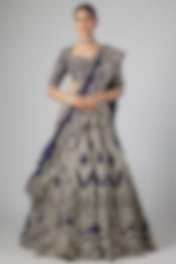 Purple Raw Silk Zardosi Embroidered Bridal Lehenga Set by Jayanti Reddy at Pernia's Pop Up Shop