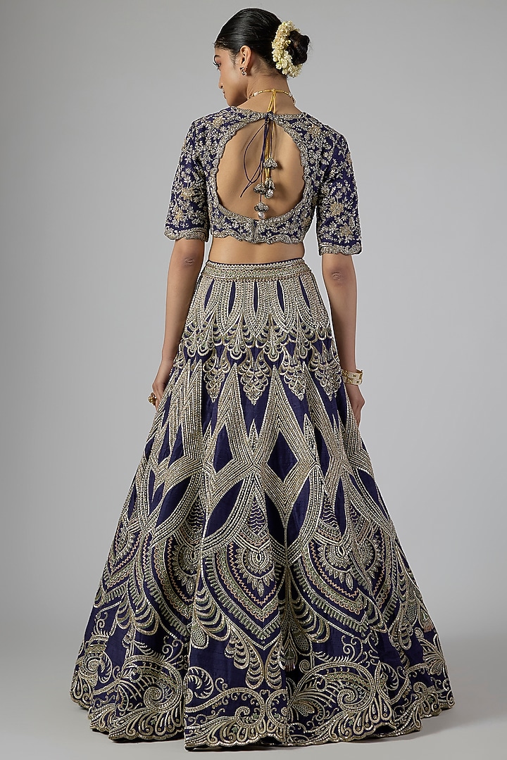Purple Raw Silk Zardosi Embroidered Bridal Lehenga Set by Jayanti Reddy at Pernia's Pop Up Shop