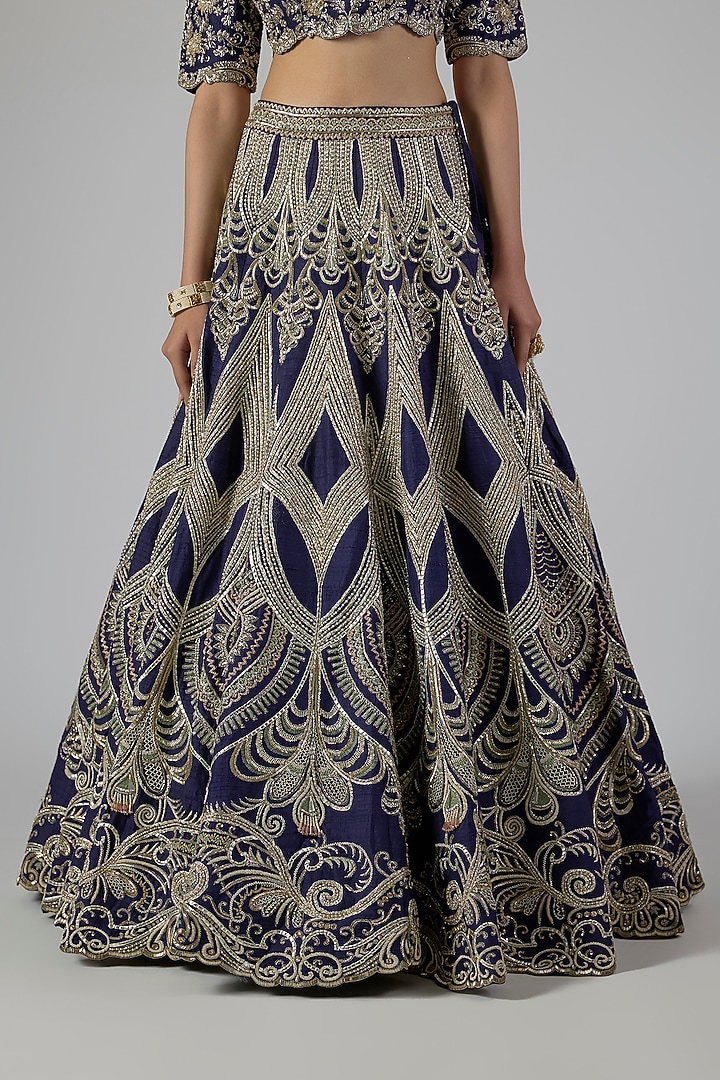 Purple Raw Silk Zardosi Embroidered Bridal Lehenga Set by Jayanti Reddy at Pernia's Pop Up Shop
