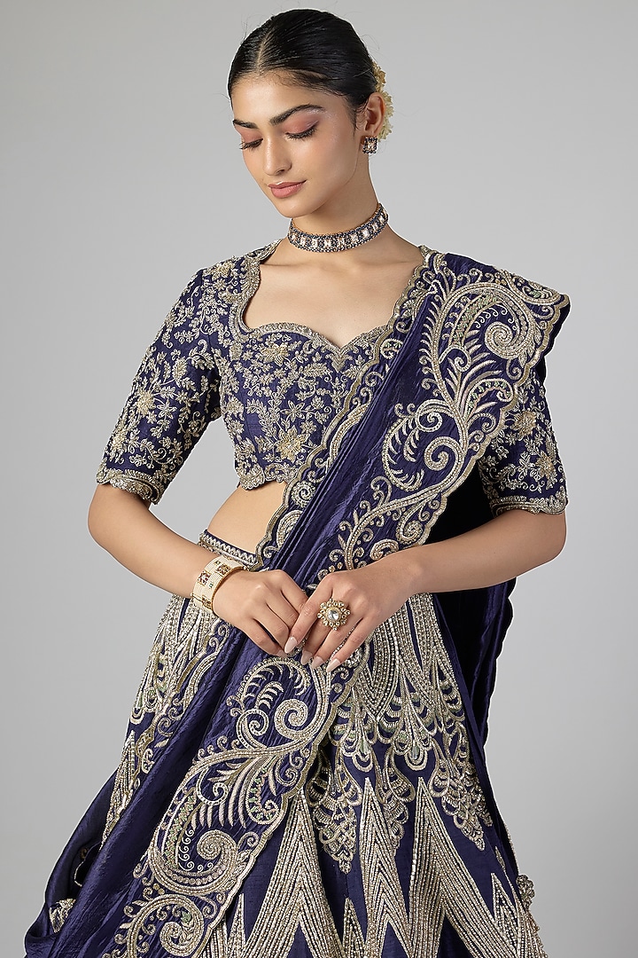 Purple Raw Silk Zardosi Embroidered Bridal Lehenga Set by Jayanti Reddy at Pernia's Pop Up Shop