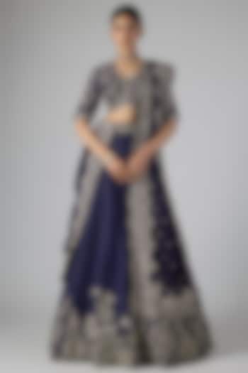 Purple Raw Silk Zardosi Embroidered Bridal Lehenga Set by Jayanti Reddy at Pernia's Pop Up Shop