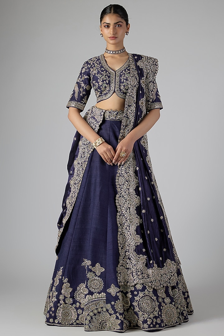 Purple Raw Silk Zardosi Embroidered Bridal Lehenga Set by Jayanti Reddy at Pernia's Pop Up Shop