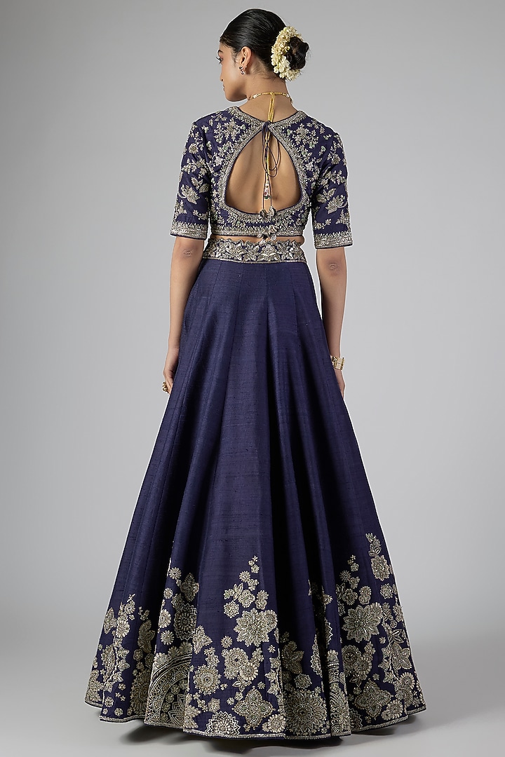 Purple Raw Silk Zardosi Embroidered Bridal Lehenga Set by Jayanti Reddy at Pernia's Pop Up Shop