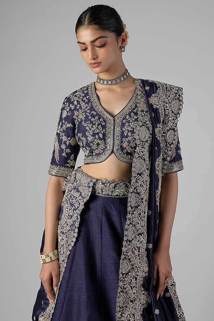 Purple Raw Silk Zardosi Embroidered Bridal Lehenga Set by Jayanti Reddy at Pernia's Pop Up Shop