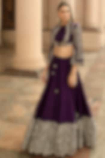 Purple Raw Silk Embroidered Bridal Lehenga Set by Jayanti Reddy at Pernia's Pop Up Shop