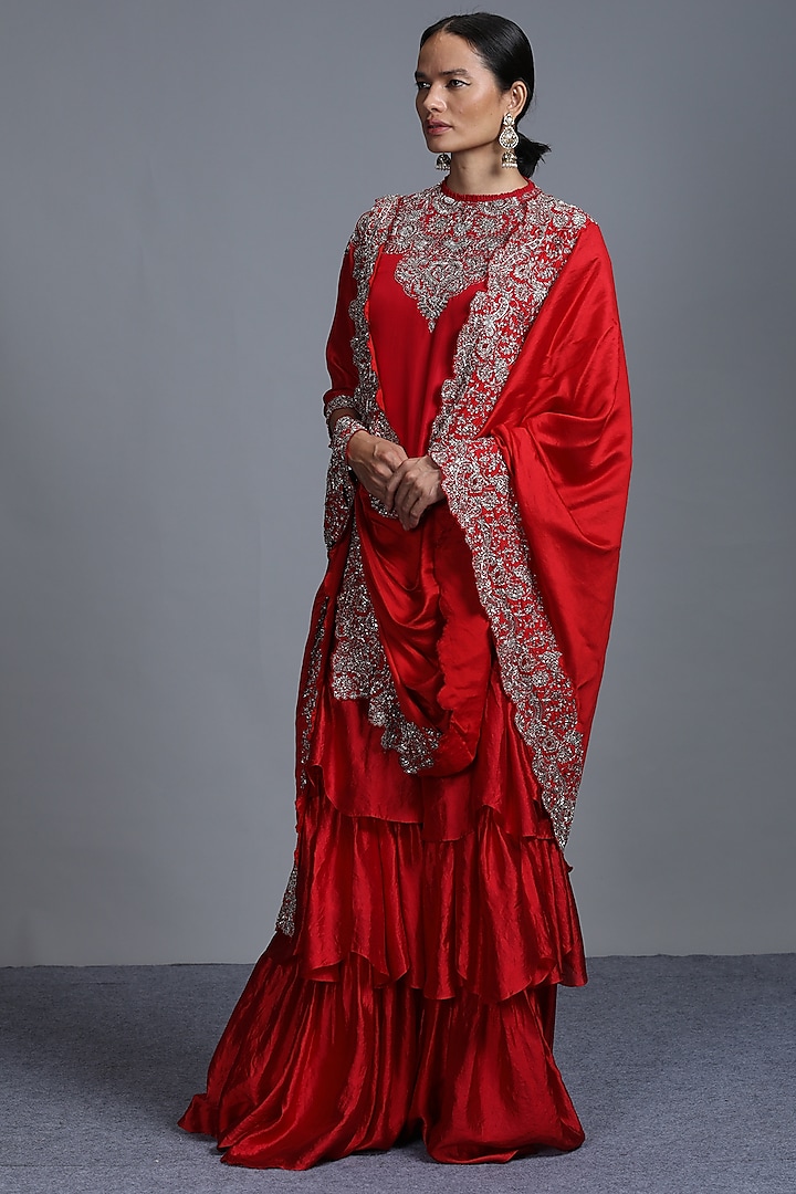 Red Embroidered Sharara Set by Jayanti Reddy