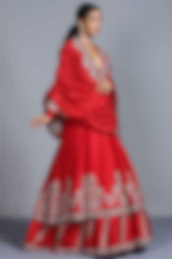 Red Embroidered Anarkali With Dupatta by Jayanti Reddy