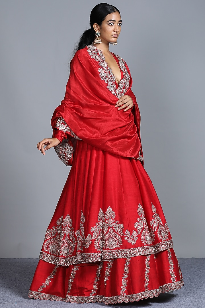 Red Embroidered Bridal Anarkali With Dupatta by Jayanti Reddy at Pernia's Pop Up Shop