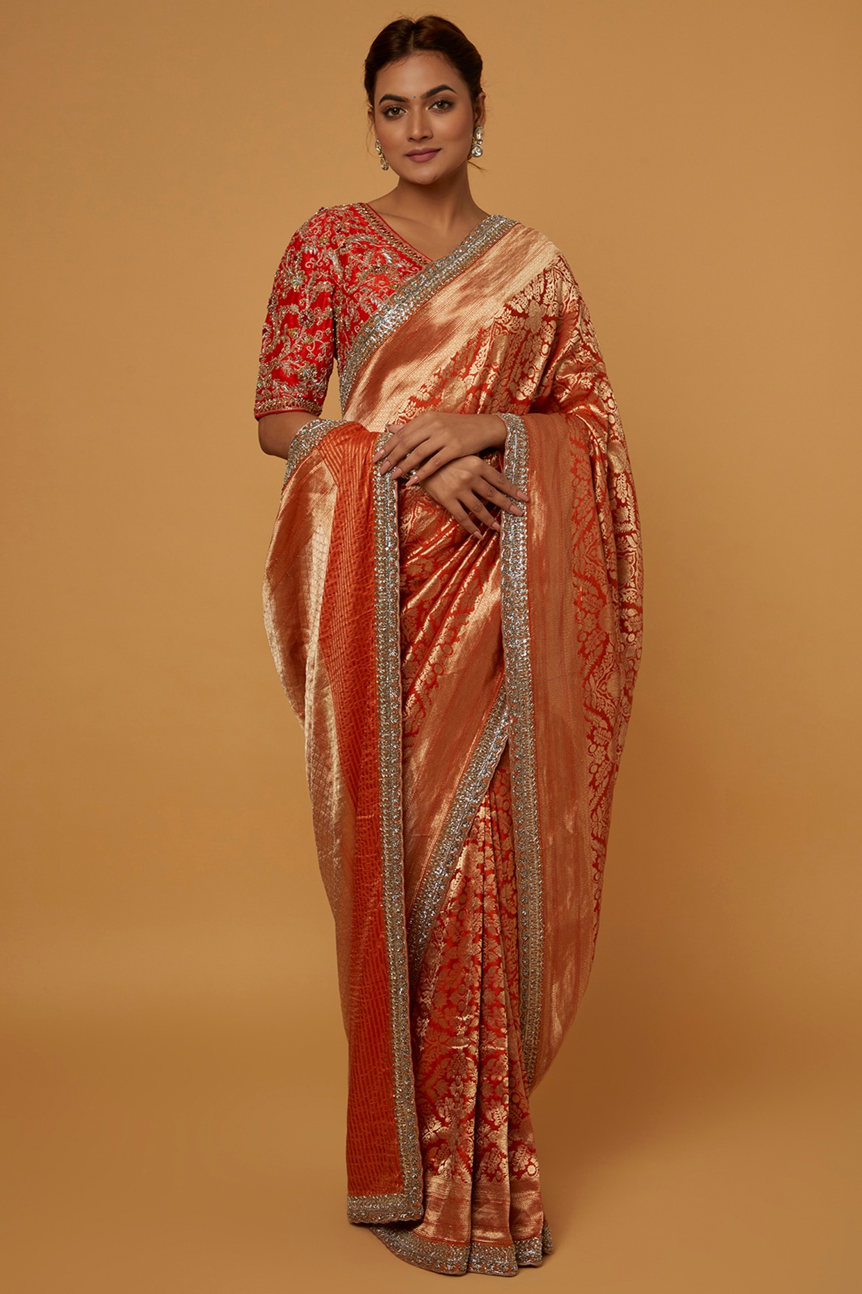 Buy Rust Orange Banarasi Saree online-Karagiri – Karagiri Global