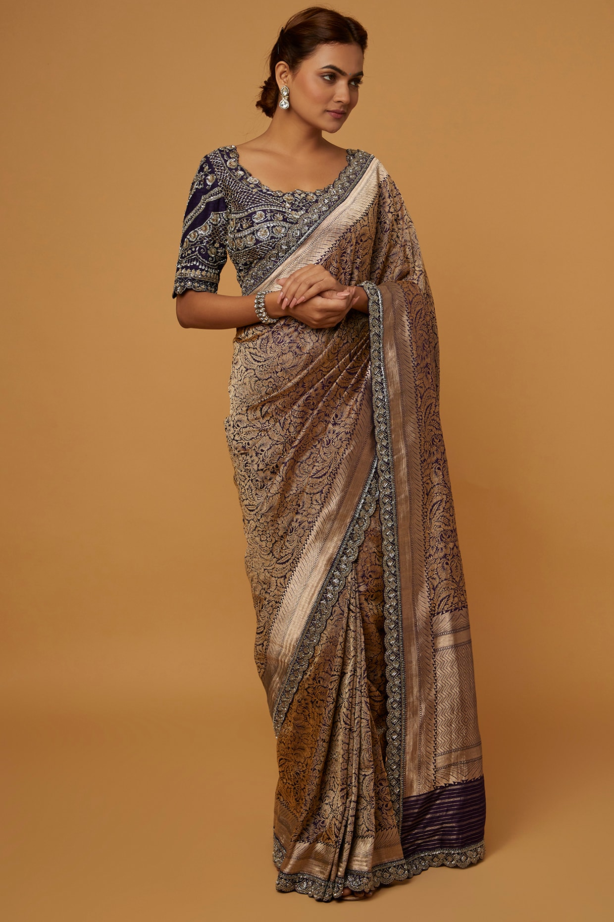 Silk Sarees : Purple banarasi lichi silk jacquard weaving ...