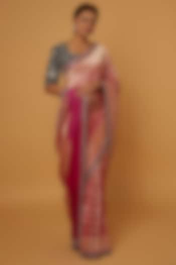 Pink Banarasi Zardosi Embroidered Saree Set by Jayanti Reddy