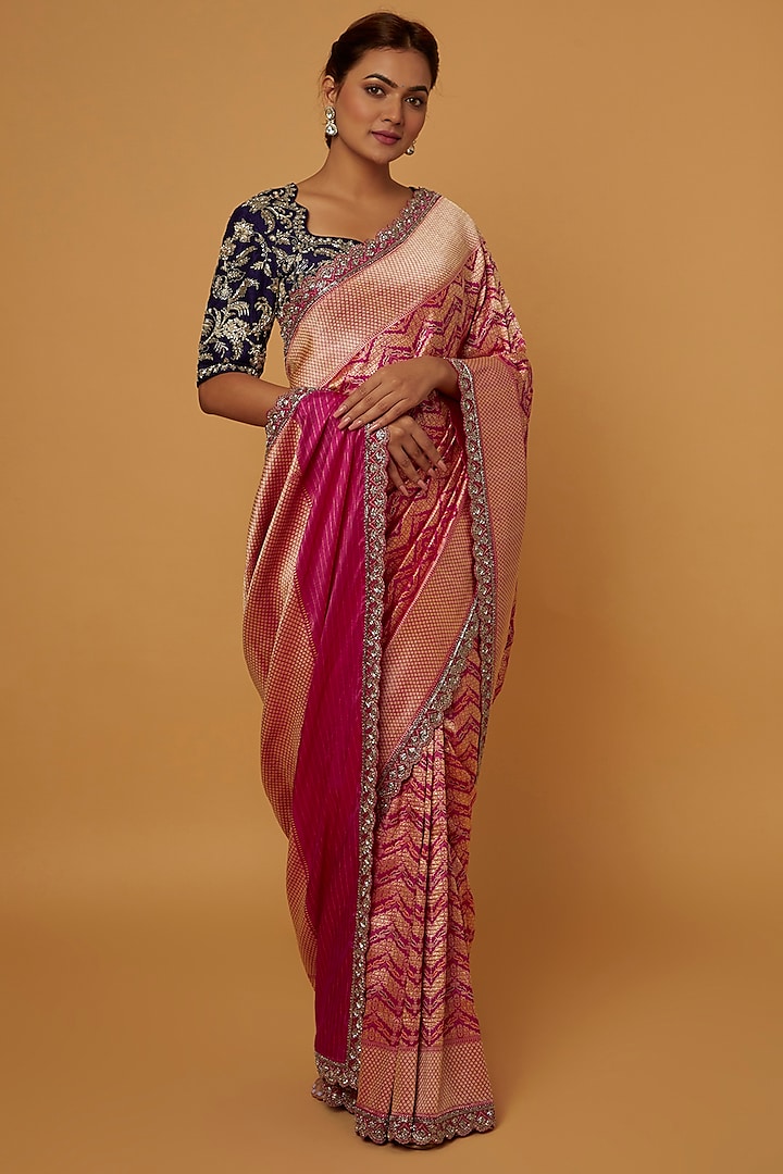 Pink Banarasi Zardosi Embroidered Saree Set by Jayanti Reddy