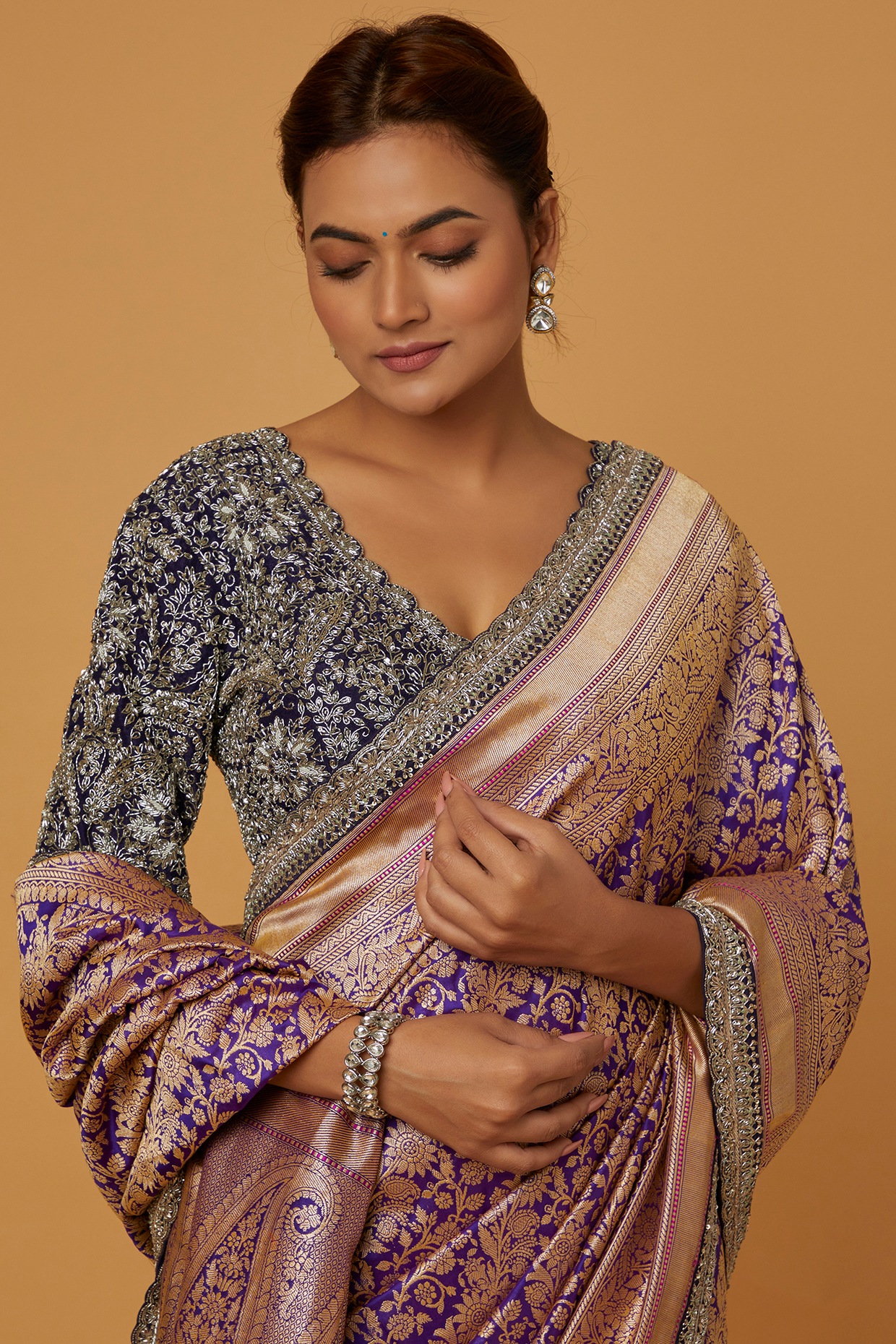 Zardozi Embroidered Silk Saree With Blouse | Deval Store