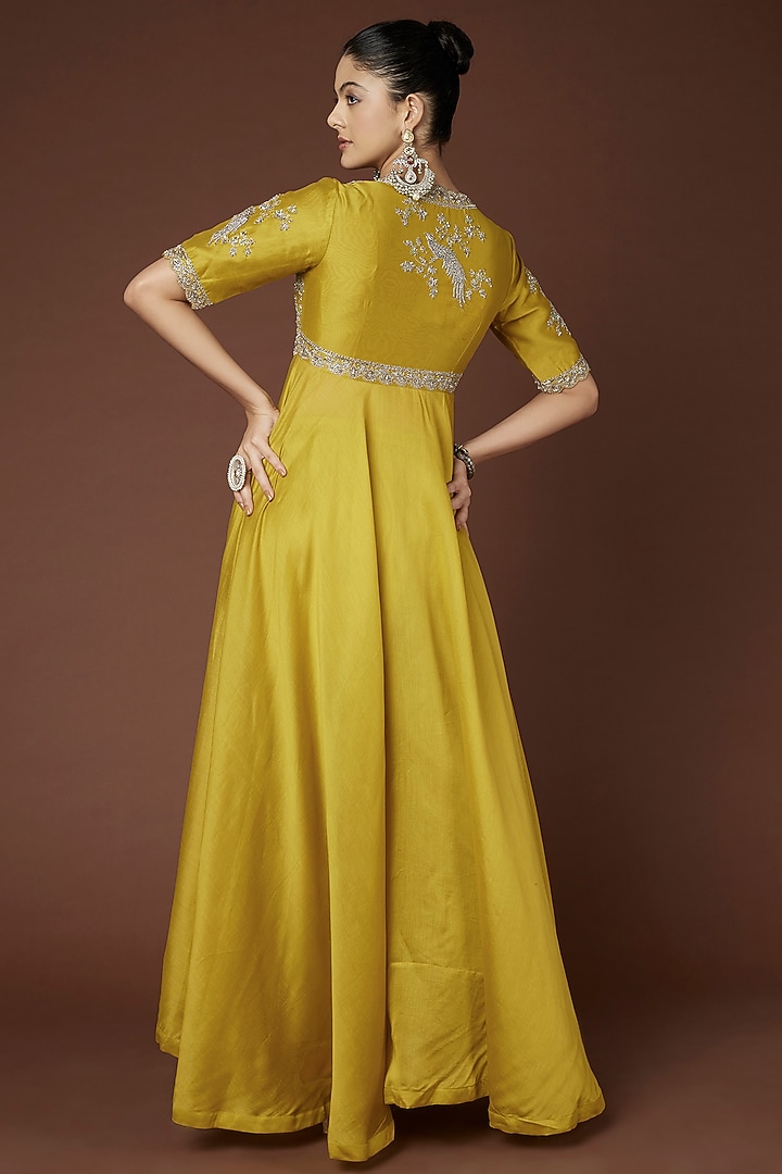 Mustard Embroidered Wedding Anarkali Set by Jayanti Reddy at Pernia's Pop Up Shop