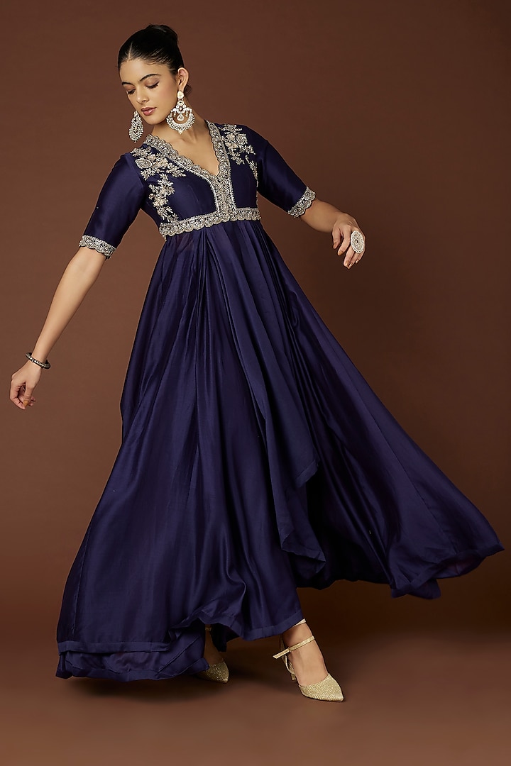 Purple Chanderi Silk Embroidered Anarkali Set by Jayanti Reddy