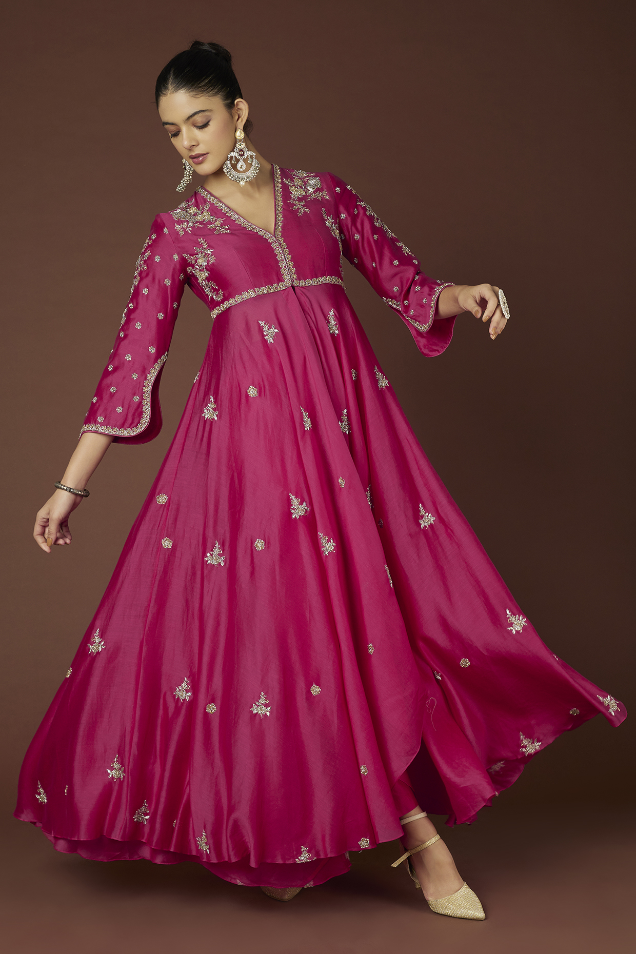 Fuchsia Chanderi Silk Anarkali Set by Jayanti Reddy