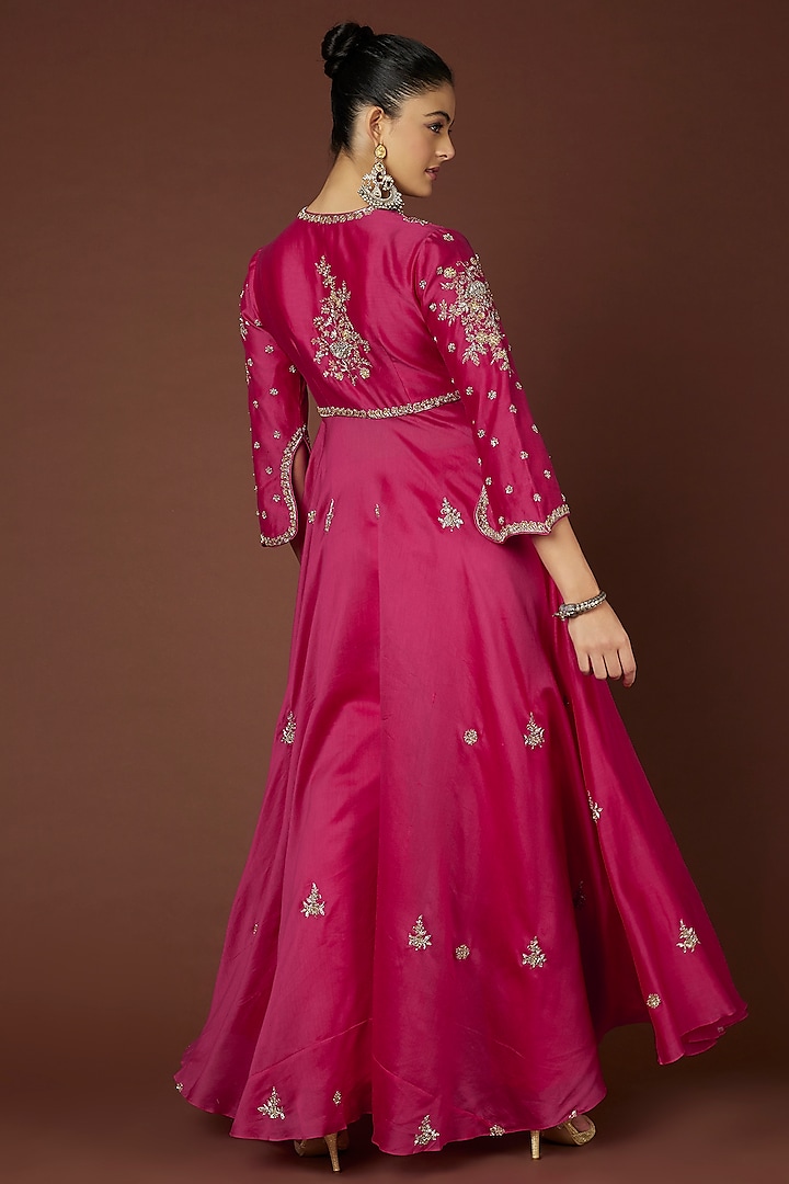 Fuchsia Chanderi Silk Wedding Anarkali Set by Jayanti Reddy at Pernia's Pop Up Shop