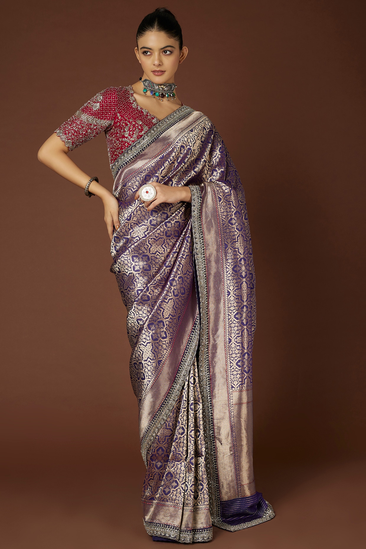 Buy Purple Banarasi Saree Online at Best Prices | Sumangal Banaras