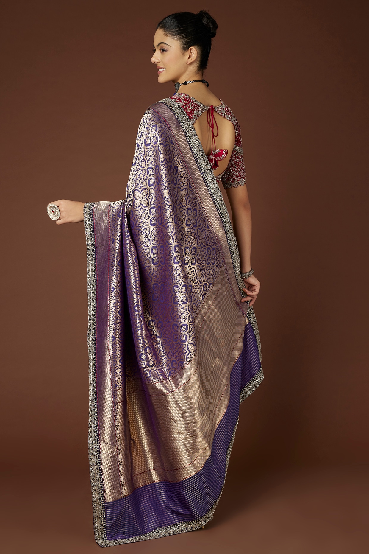 Handwoven Purple Banarasi Katan Silk Saree – Sumangal Banaras