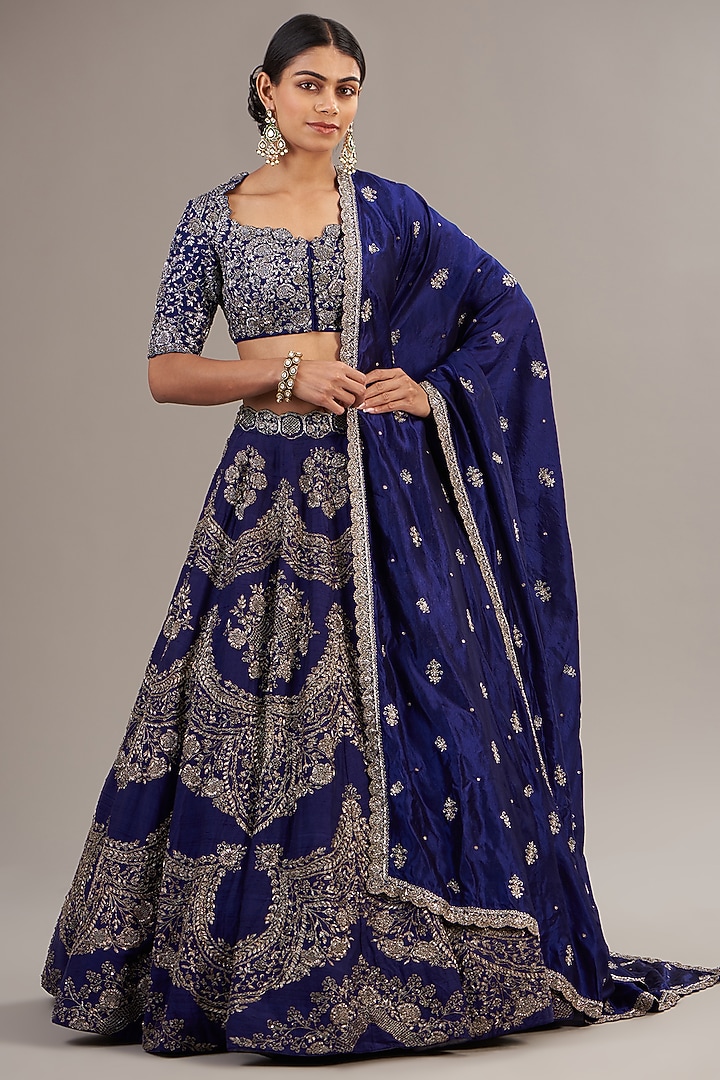 Purple Raw Silk Embroidered Bridal Lehenga Set by Jayanti Reddy at Pernia's Pop Up Shop