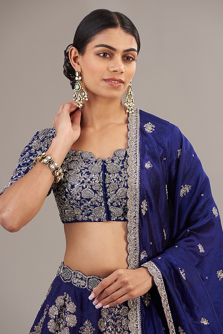Purple Raw Silk Embroidered Bridal Lehenga Set by Jayanti Reddy at Pernia's Pop Up Shop