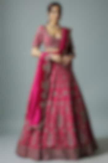Pink Silk Zari Embroidered Lehenga Set by Jayanti Reddy
