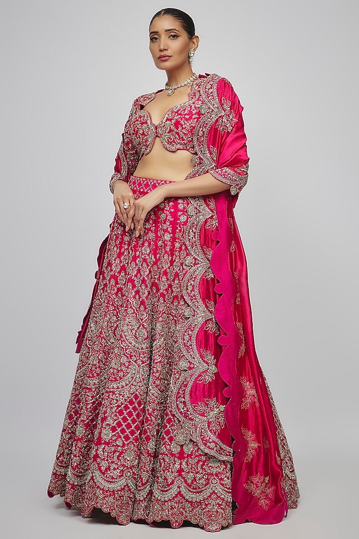 Pink Silk Zari Embroidered Bridal Lehenga Set by Jayanti Reddy at Pernia's Pop Up Shop