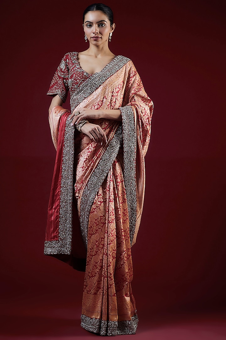 Red Banarasi Zari Embroidered Saree Set by Jayanti Reddy at Pernia's Pop Up Shop