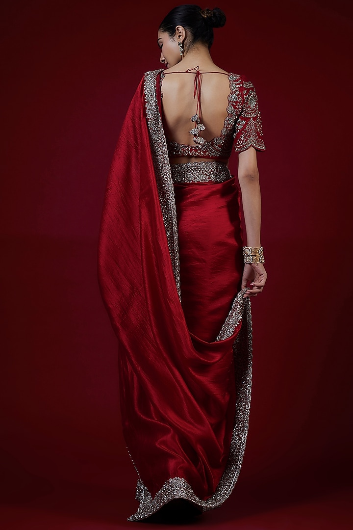 Red Silk Zari Embroidered Bridal Saree Set by Jayanti Reddy at Pernia's Pop Up Shop