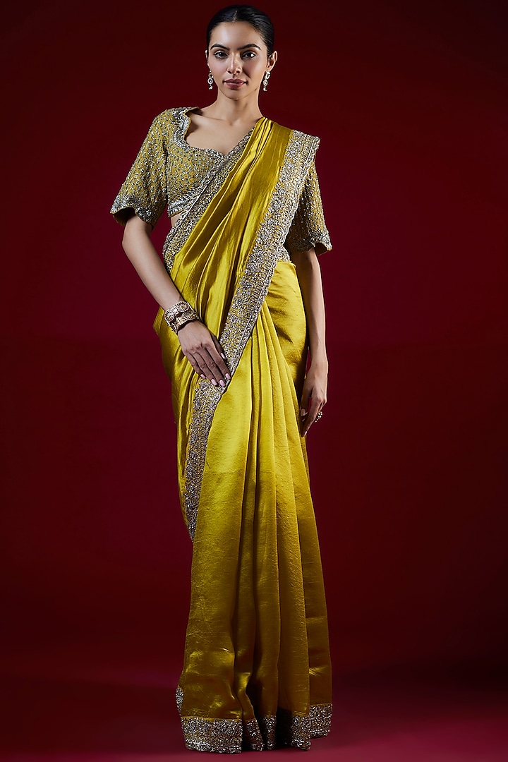 Mustard Silk Zari Embroidered Bridal Saree Set by Jayanti Reddy at Pernia's Pop Up Shop